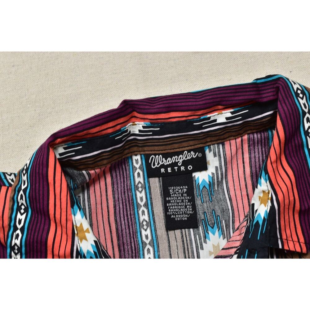 Wrangler Retro Women Small Western Snap Shirt Southwestern Aztec Stripe Cotton - Picture 8 of 8